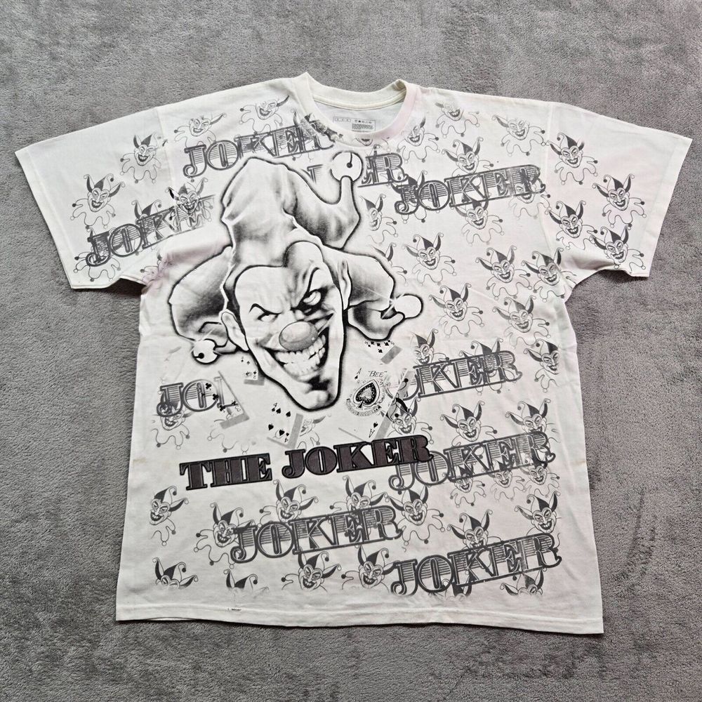 Joker T-Shirt Mens XL White Clown All Over Print‎ Extra Large Graphic